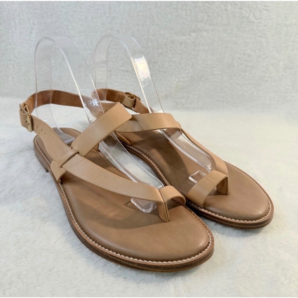 Joie Lennox Sandals Women 9 Tan Faux Leather Slingback Summer Toe Loop Flat